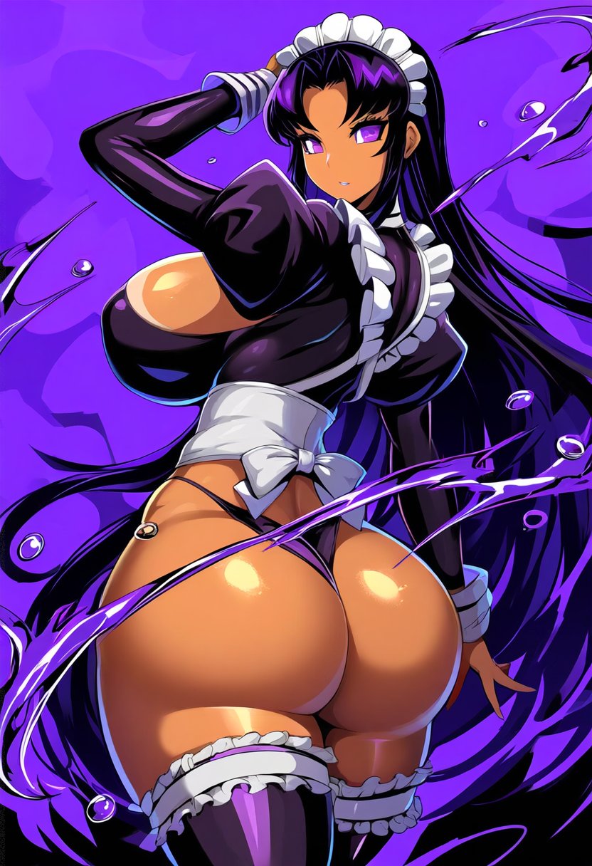 1female 1girls ai_generated big_ass big_booty big_butt black_hair black_hair_female blackfire breasts_bigger_than_head bubble_butt clothed clothing collar curvy curvy_body curvy_female curvy_figure dan16369336 dc dc_comics female female_only frilly gauntlets gem long_hair long_hair_female maid_outfit maid_uniform massive_hips metal_collar mini_skirt narrow_waist pink_gem shiny_hair short_bangs shoulder_pads silver_collar skimpy solo_female straight_hair straight_hair_female teen_titans violet_eyes