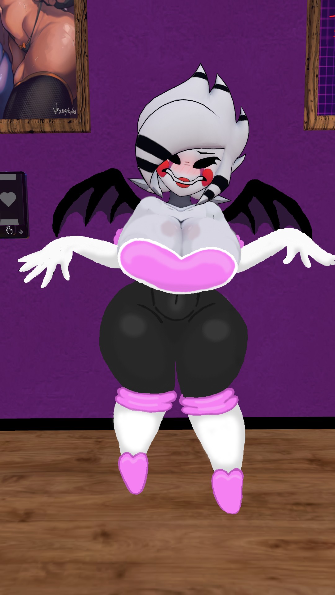 3d cally3d cosplay cryptiacurves drawover embarrassed female five_nights_at_freddy's fredina's_nightclub furry manygeesen_edits marie_(cally3d) marionette_(fnaf) pose rouge_the_bat_(cosplay) solo