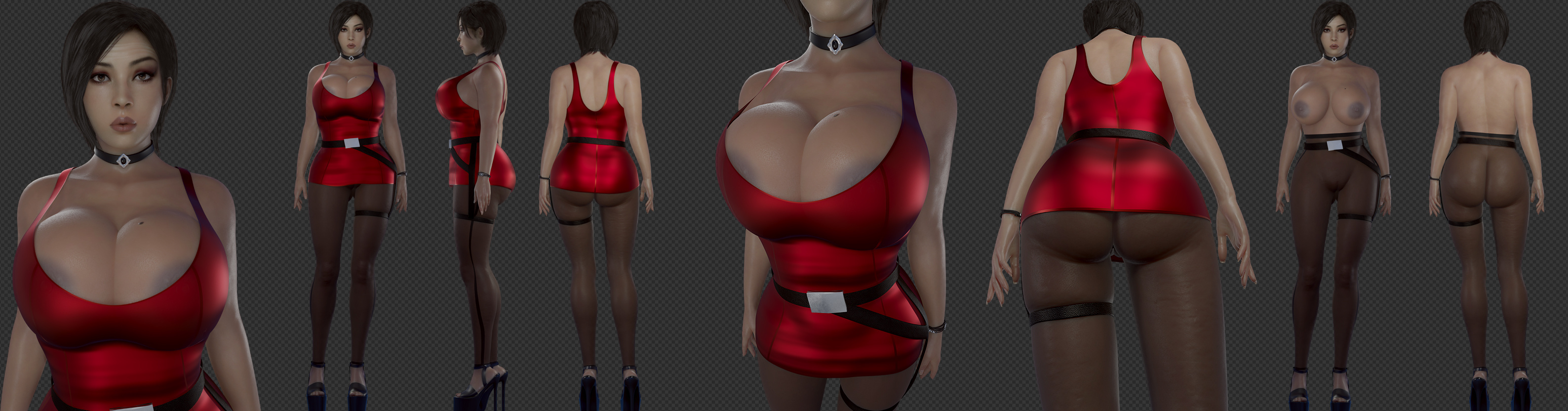 1girls, 3d, 3d (artwork), 3d model, 3d render, ada wong, asian, ass, big ass, big breasts, breasts, character sheet, female, pantyhose, resident evil, solo female, tight clothing, x3d