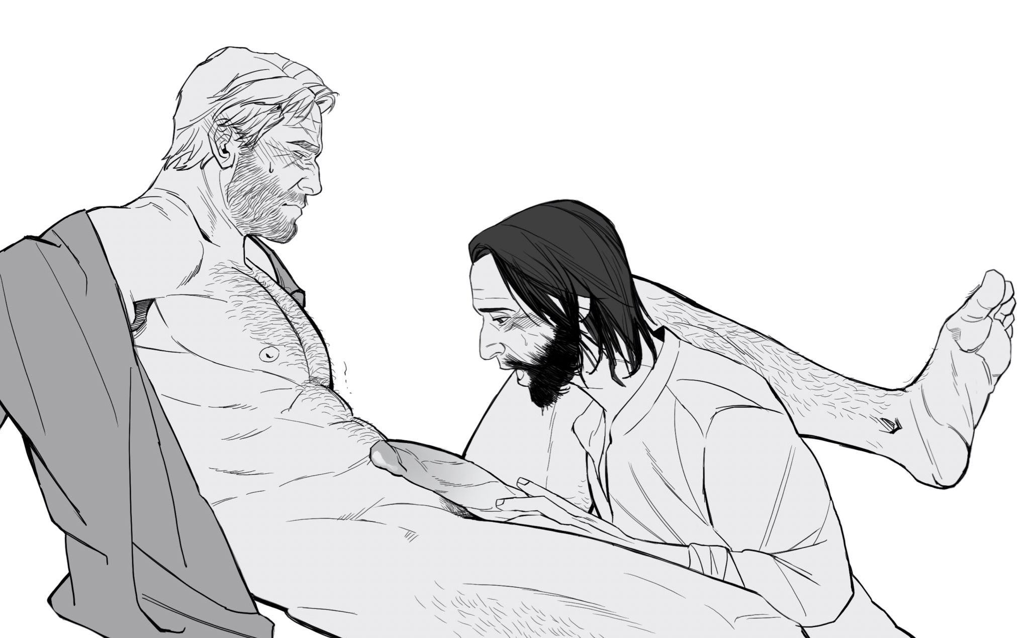2boys, arthur morgan, blowjob, blush, bonjourdraws, gay, imminent oral, kieran duffy, male, male only, nervous, red dead redemption (series), red dead redemption 2, yaoi