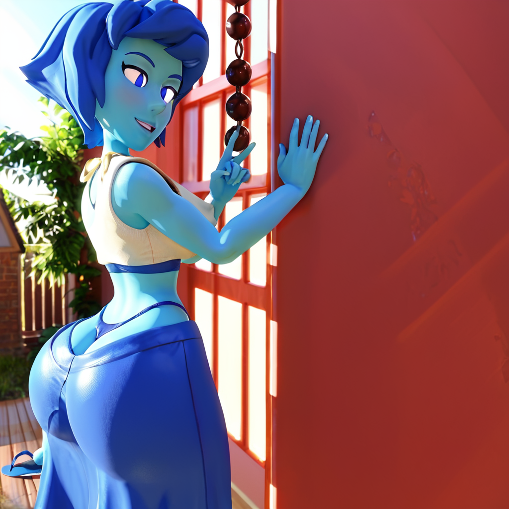 1girls 3d ai_generated big_ass big_breasts blender blue crop_top erect_nipples eyes female lapis_lazuli_(steven_universe) seagege stable_diffusion steven_universe thong underboob