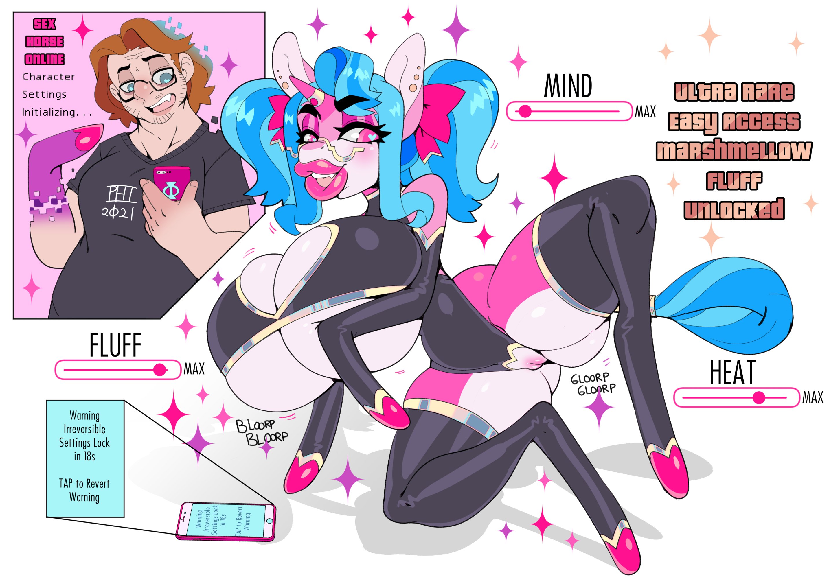 anthro, app, ass, ass expansion, before and after, bimbo, bimbofication, bimbony, bimbophi, brainwashing, breast expansion, breast growth, breast growth (enlargement), breasts, cellphone, cleavage, consensual mental change, consensual personality change, female, gender transformation, hair growth, huge ass, huge breasts, human to anthro, identity death, lip expansion, mtf transformation, personality change, pony girl, ponygirl, pussy, transformation, underboob