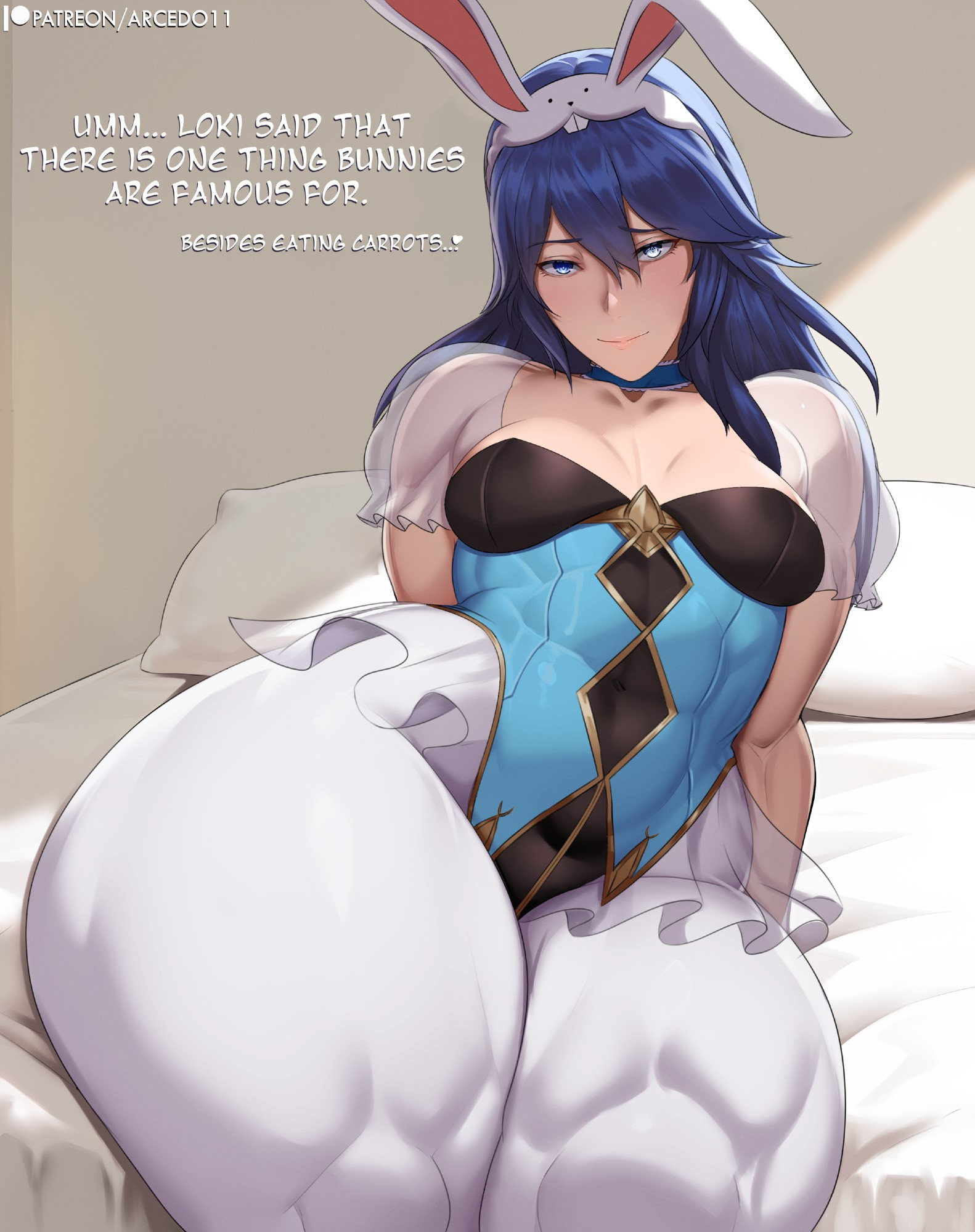 arcedo, blue eyes, blue hair, breasts, bunny ears, bunny girl, bunnysuit, female, fire emblem, fire emblem awakening, lucina (fire emblem), official alternate costume, pantyhose, small breasts, tagme, thick thighs, thunder thighs