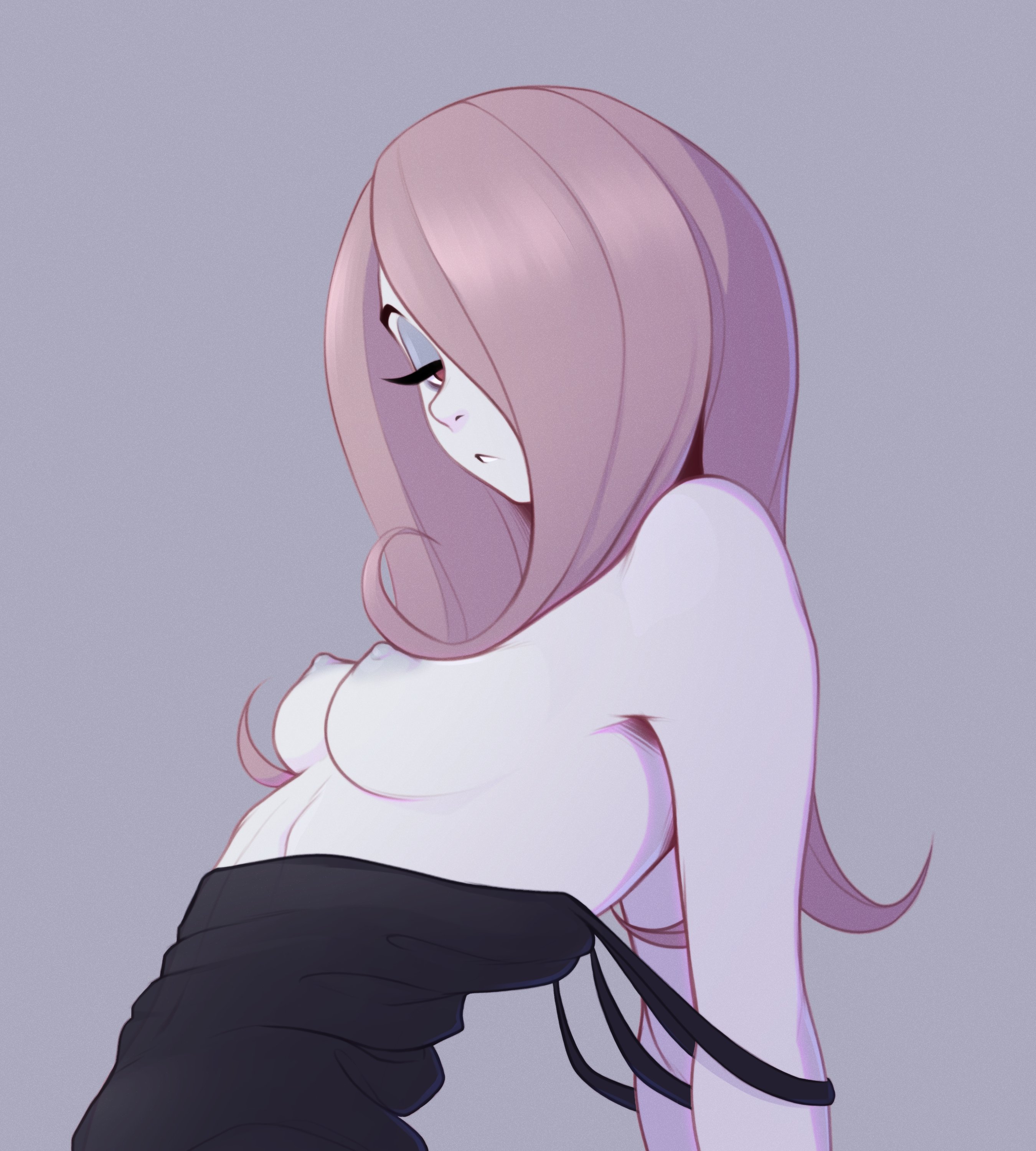 1girls, alternate costume, areolae, breasts, female, female only, little witch academia, medium breasts, nipples, perky breasts, pudgeruffian, solo, sucy manbavaran, twitter