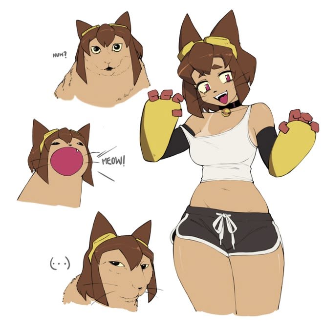 1girl, 1girls, belly, belly button, breasts, cat, cat ears, cat tail, female, female focus, female only, gameoverse, glitch productions, kit (gameoverse), kit bodega, legs, meme, meme reference, open mouth, thighs