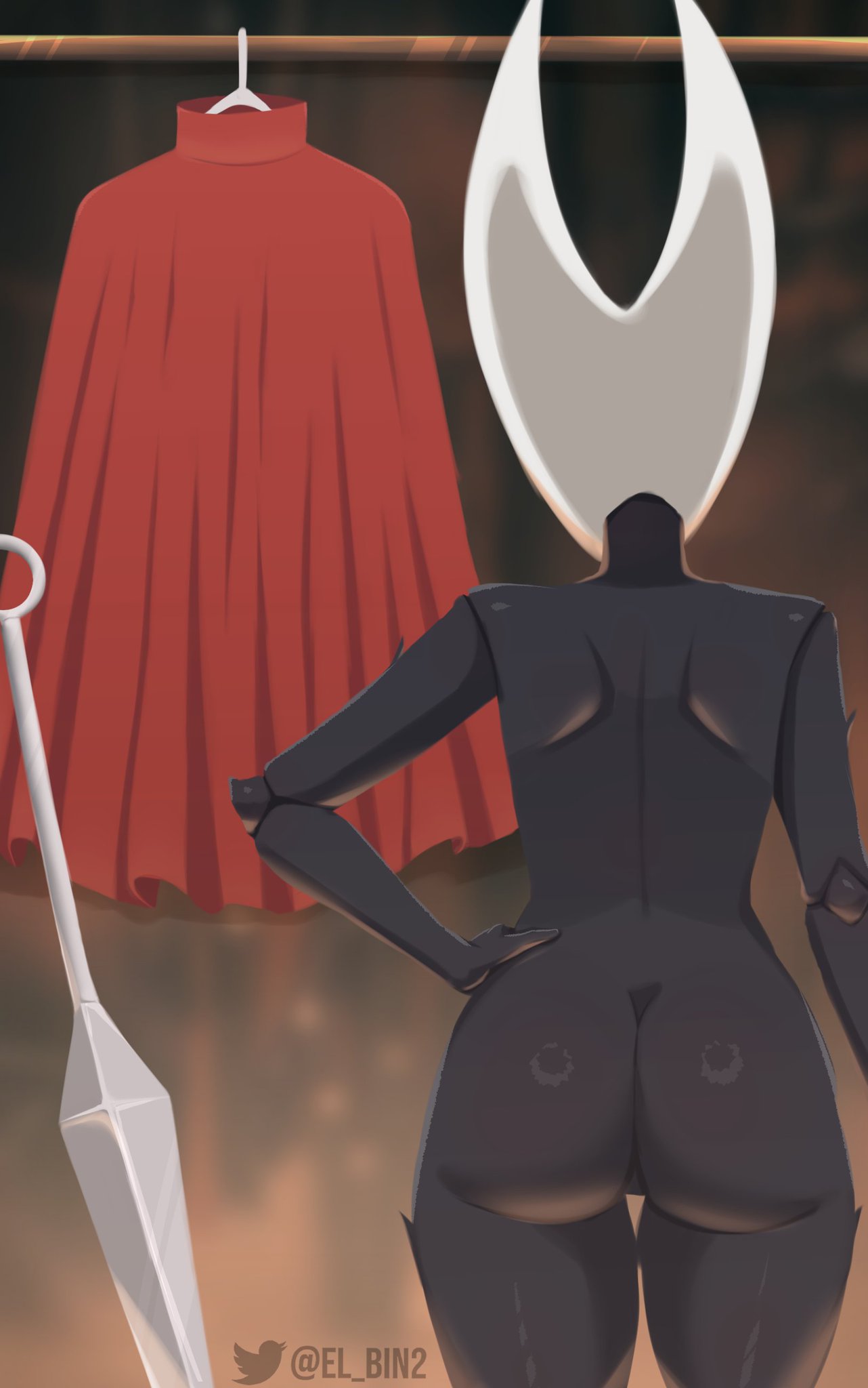 1girls, ass, back, el bin, female, hollow knight, hornet (hollow knight), nude, tagme
