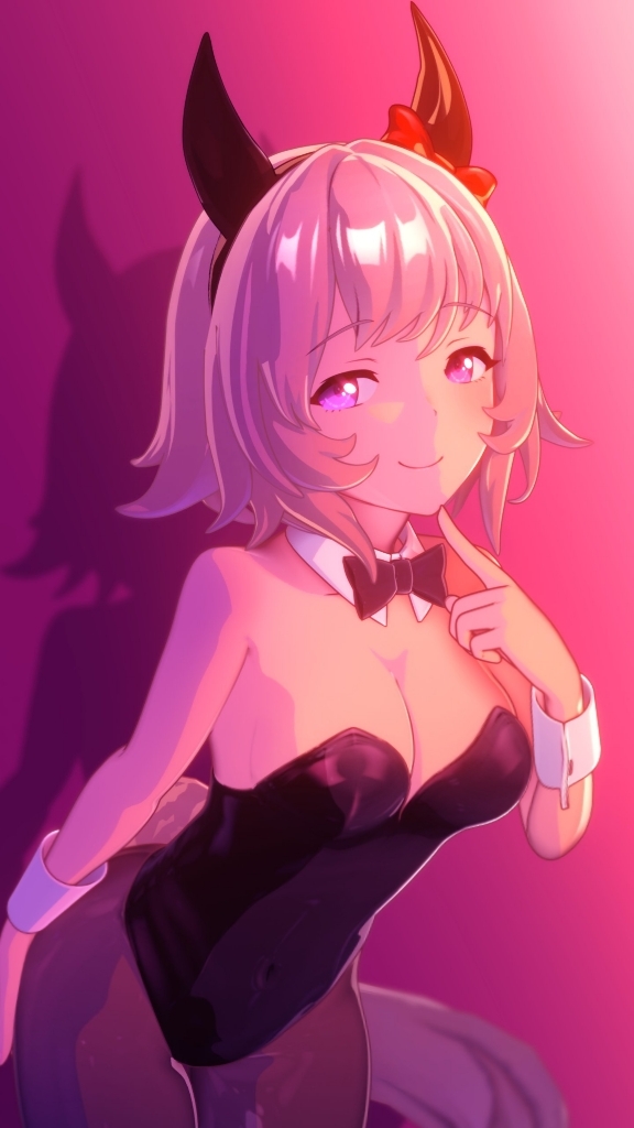 1girls, anna anon, big breasts, bunnysuit, curren chan (umamusume), curvy, cygames, female, female focus, female only, grey hair, horse, horse ears, horse girl, large butt, light-skinned female, maid, maid bikini, pink eyes, seducing, seductive, seductive look, seductive pose, solo, umamusume, umamusume pretty derby