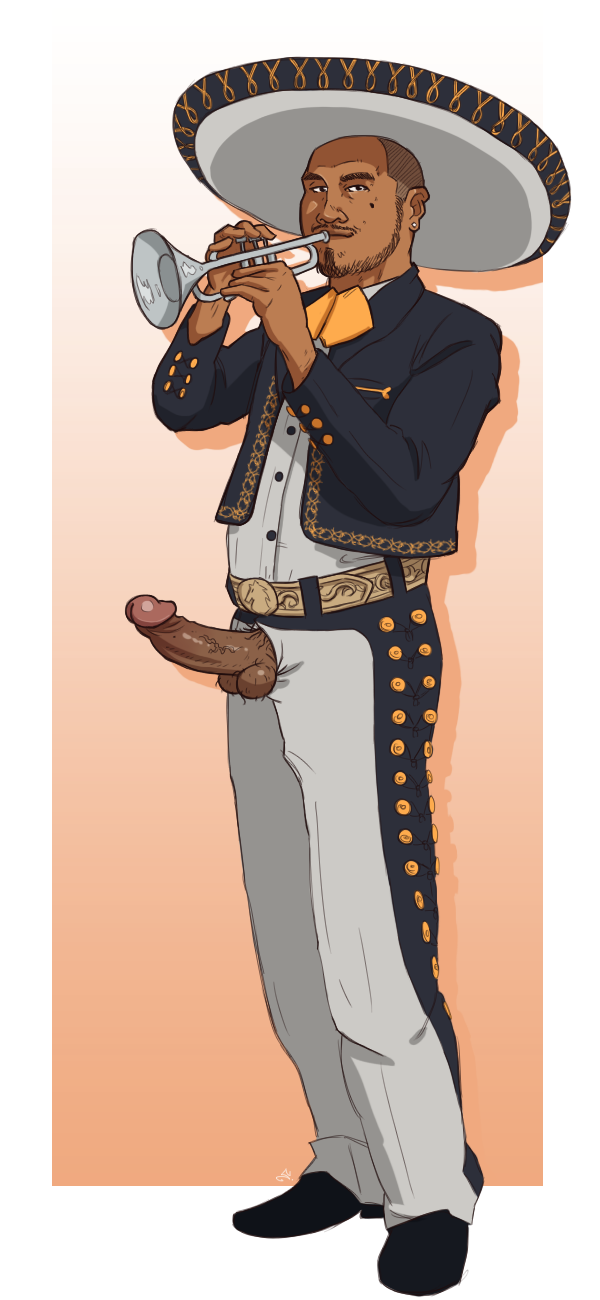 brown_skin drawthread_request erection male male_focus male_only mariachi mexican_male penis penis_through_fly santo_(artist) tagme trumpet