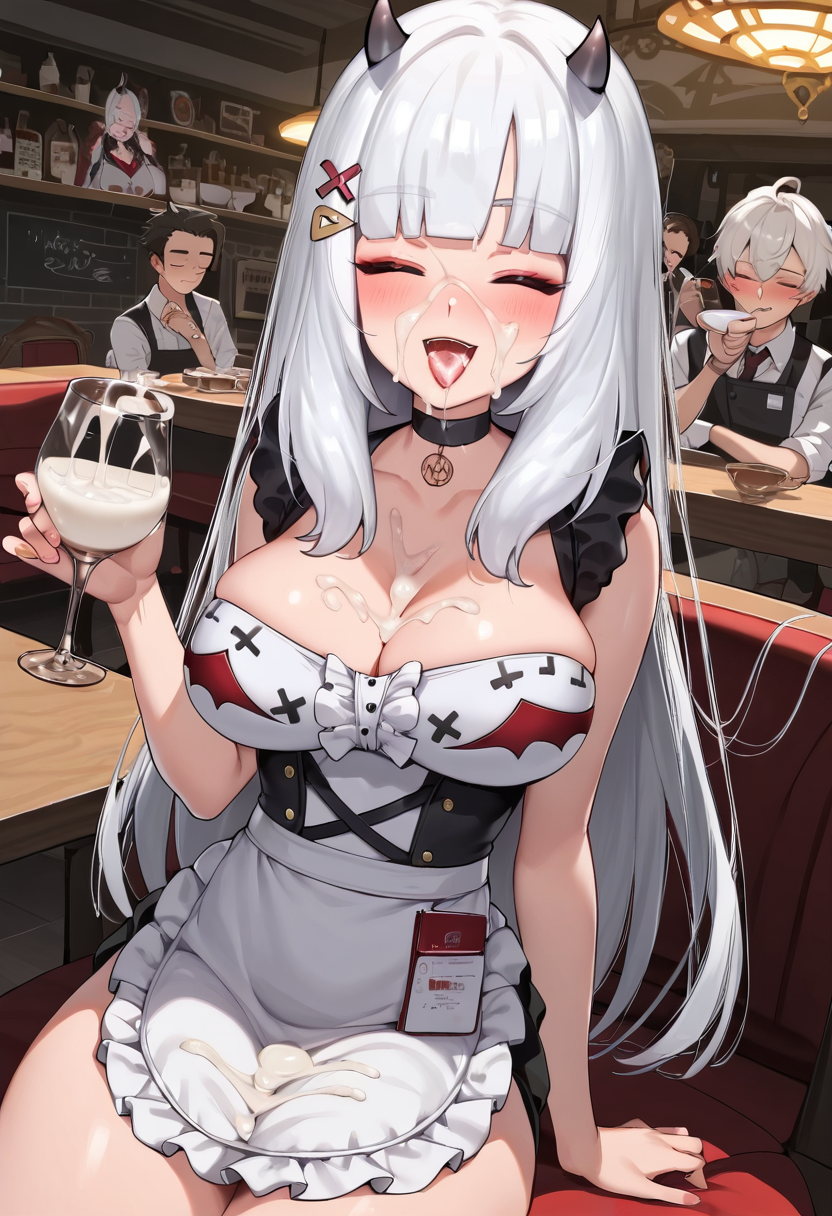 1girls ai_generated big_breasts breasts bukkake cum cum_drinking cum_in_container cum_in_glass cum_in_mouth cum_in_wine_glass cum_on_body cum_on_breasts cum_on_face female glass_of_cum huge_breasts long_hair looking_at_viewer lucy_pyre maid_uniform multiple_boys open_mouth public tagme thick_thighs virtual_youtuber vtuber white_hair