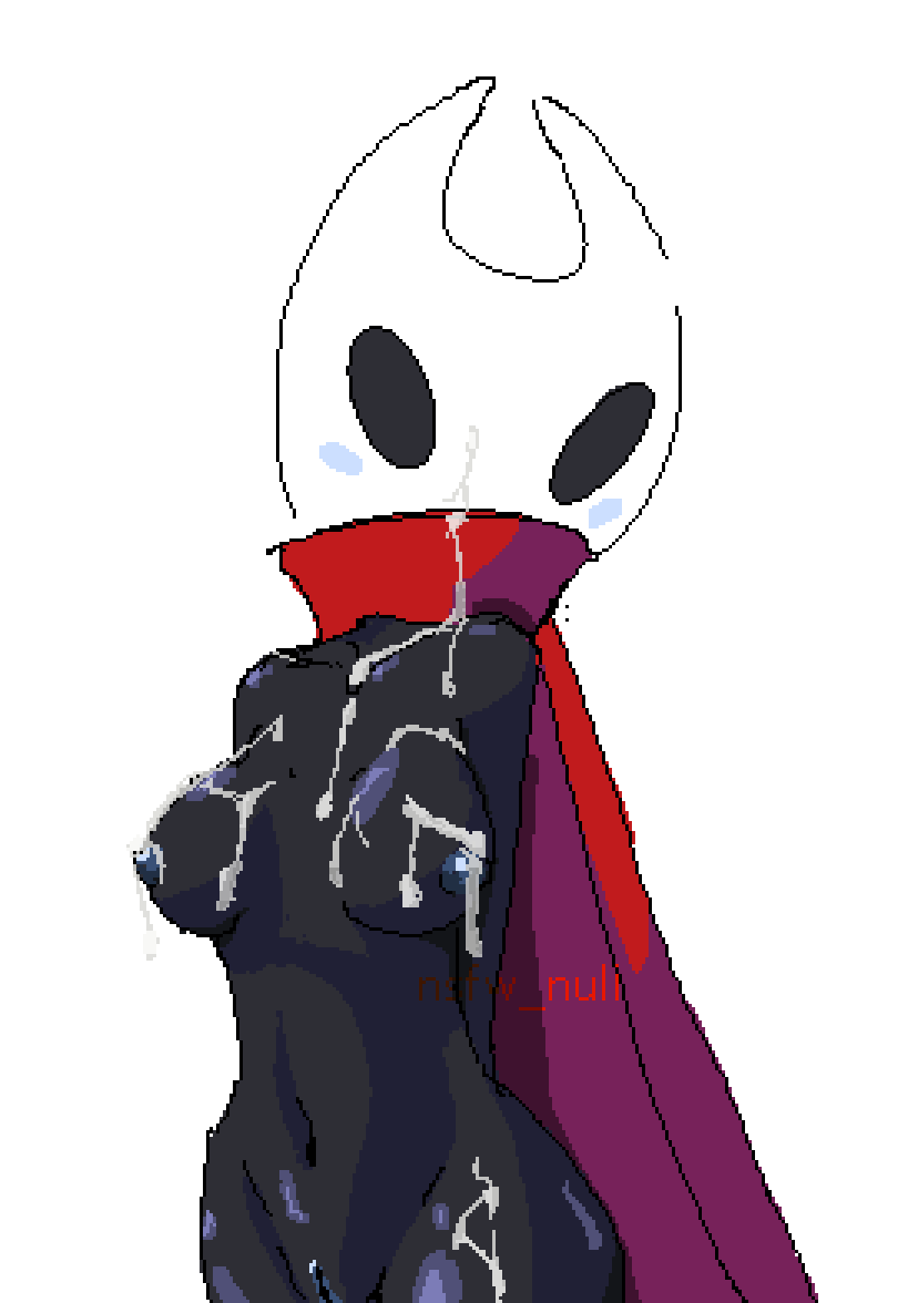 anthro black_skin blue_nipples breasts cape cum cum_on_body cum_on_breasts cum_on_face cum_on_lower_body cum_on_thighs cum_on_upper_body hornet_(hollow_knight) multiple_versions nsfw_null pixel_art pussy shiny_skin thick_ass thick_thighs