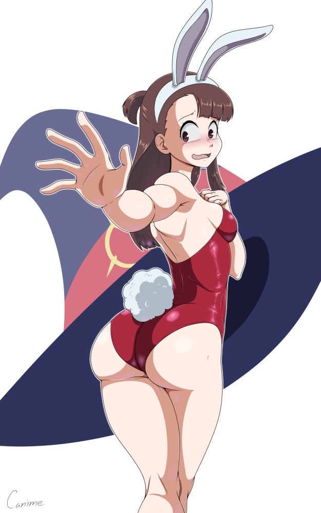 akko_kagari ass big_ass blush bunny_tail bunnysuit canime dat_ass embarrassed fat_ass little_witch_academia studio_trigger