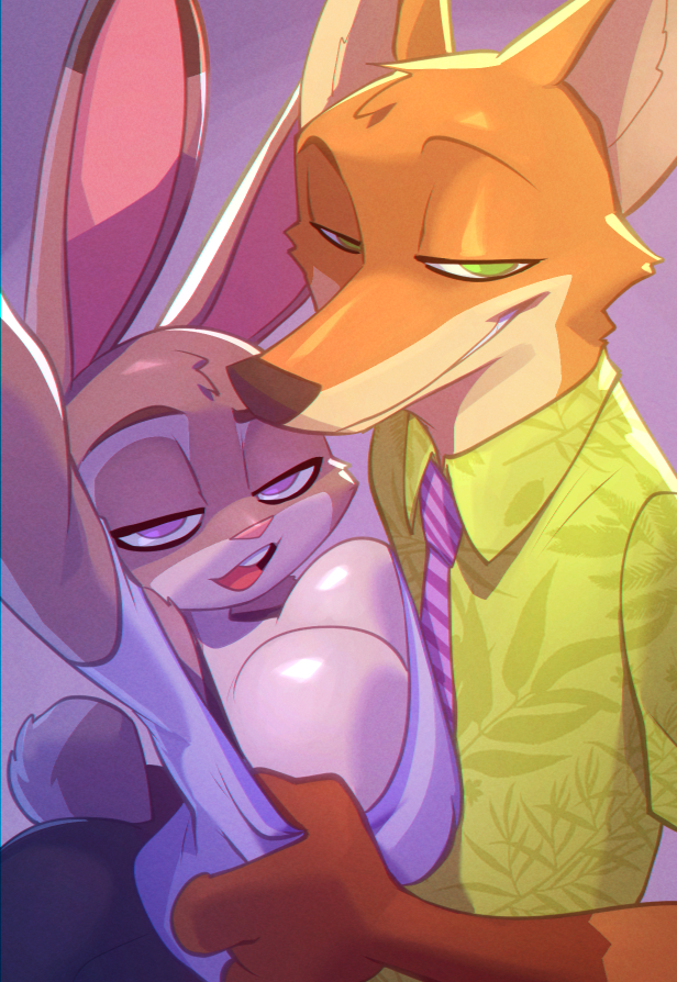 1boy 1girls big_breasts bigdad bunny_ears bunny_girl bunny_tail color disney female fox fox_boy fox_ears green_eyes hi_res judy_hopps large_breasts looking_at_viewer male male/female nick_wilde purple_eyes selfie tagme thick_thighs zootopia zootropolis