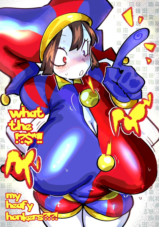 big_breasts breast_bigger_than_head breasts clown clown_girl fat_breasts jester_hat pomni pomni_(tadc) pomni_(the_amazing_digital_circus) red_eyes tagme the_amazing_digital_circus thick y2kqtz