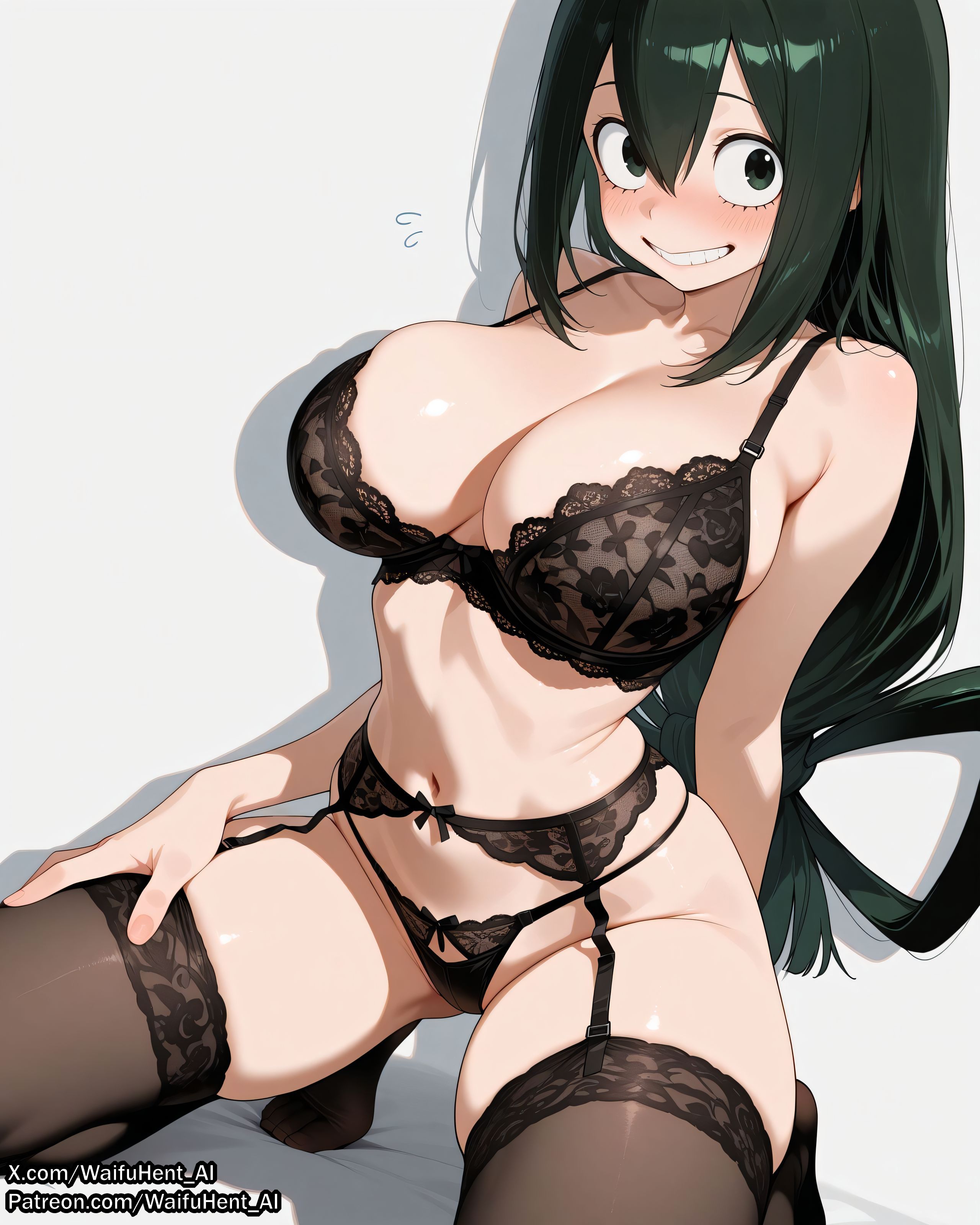 1girls, ai assisted, ai generated, animal girl, anime, anime style, big ass, big breasts, boku no hero academia, breasts, clitoris, curvaceous, curvaceous body, curvaceous female, curvaceous figure, female, female focus, fit female, frog girl, froppy, garter belt, garter straps, girly, green hair, green-haired female, hourglass figure, huge ass, huge breasts, lingerie, my hero academia, pussy, sexy, shiny, tsuyu asui, uncensored, vagina, voluptuous, voluptuous female, waifu, waifu diffusion, waifuhent ai