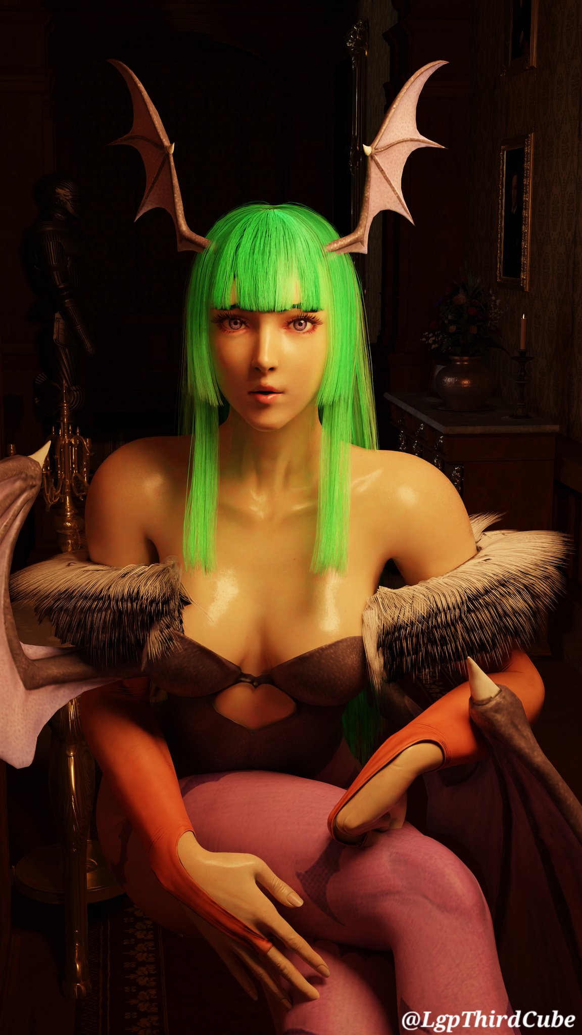 3d athletic athletic_female bangs busty cosplay darkstalkers emilie_de_rochefort female female_focus female_only hourglass_figure lgpthirdcube long_hair morrigan_aensland_(cosplay) tagme tekken tekken_8 wide_hips