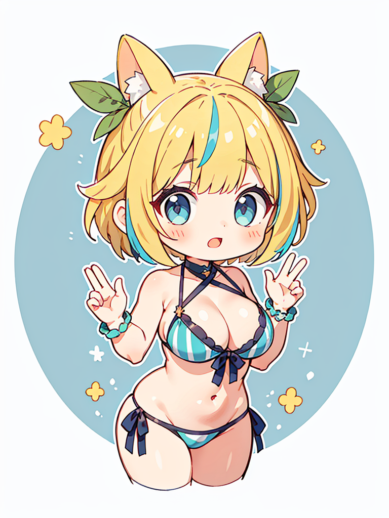 big_breasts bikini blue_eyes cat_ears cat_girl chibi cute cute_face female furry furry_ears furry_girl girl perfect_body short_hair small_ass white_skin yellow_hair