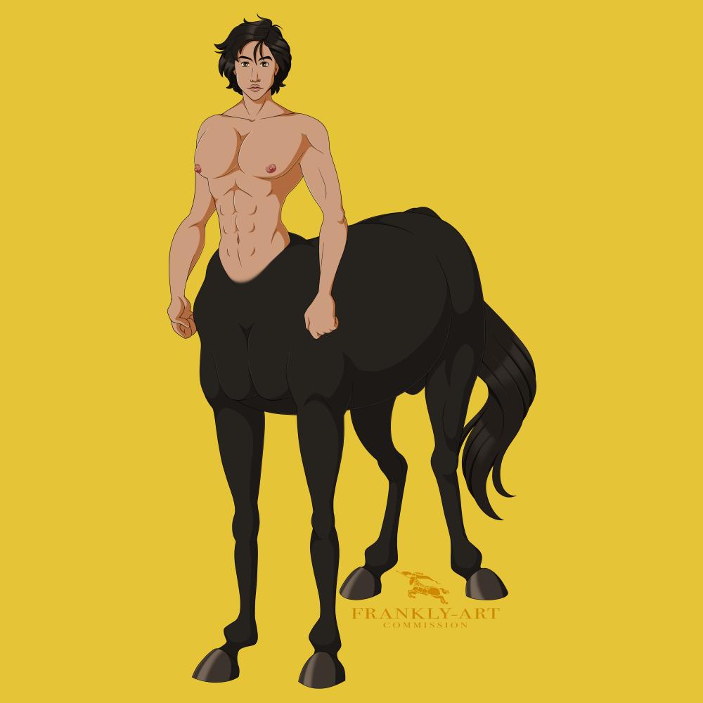 1:1 1boy abs adam_driver alternate_species animal_genitalia black_hair burberry centaur equid equid_taur equine frankly-art fully_sheathed genitals hair hooves humanoid humanoid_taur kylo_ren lips logo male male_focus male_only mammal mammal_taur muscular muscular_male navel nipples pecs sheath simple_background solo solo_focus taur waist yellow_background