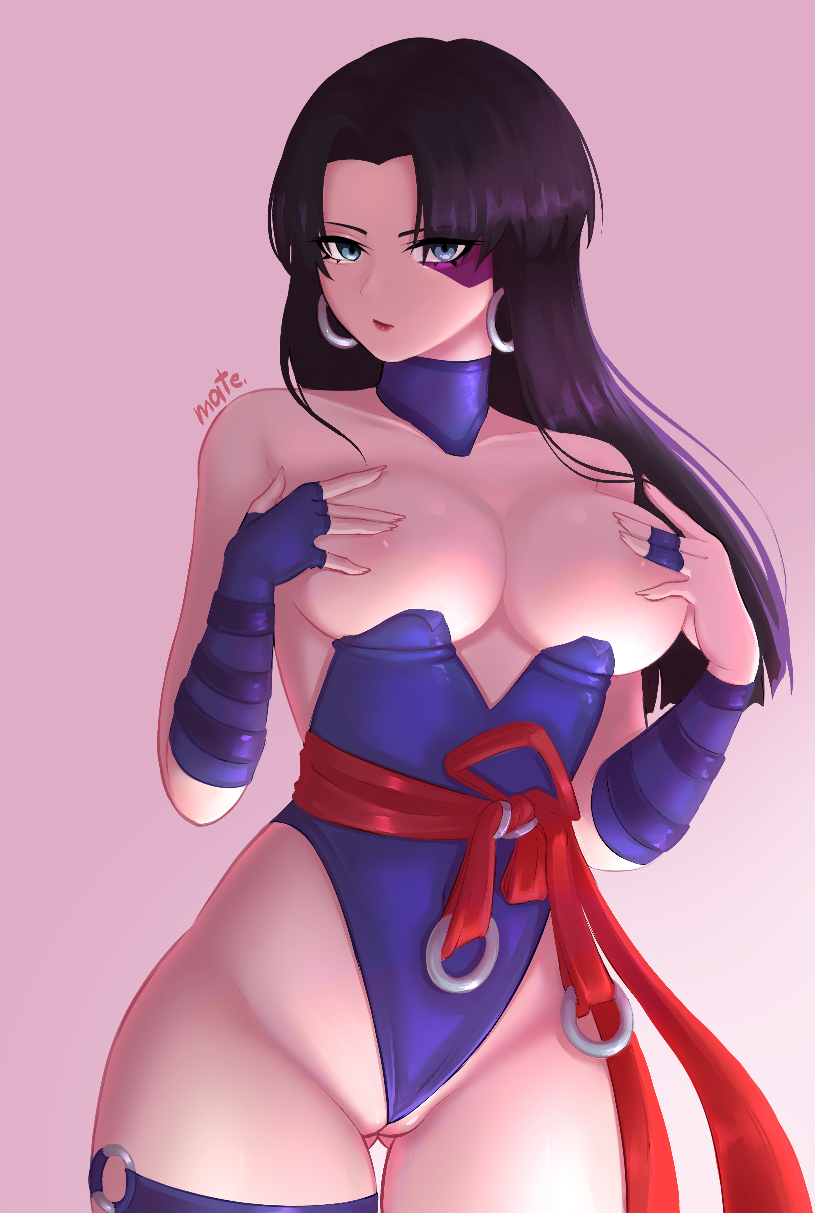 1girls, black hair, blue eyes, female, marvel, marvel rivals, matekydasai, psylocke, psylocke (marvel rivals), psylocke (sai) (vengeance), pussy, pussy juice, solo female