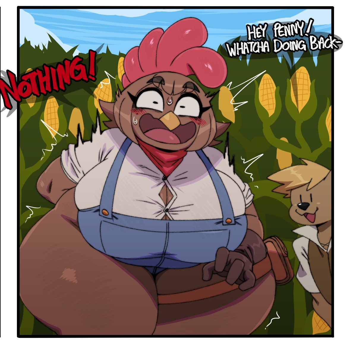 1boy 1girls anal anal_insertion anal_masturbation anal_penetration anal_sex anthro avian big_breasts breasts breasts_bigger_than_head caught caught_in_the_act caught_masturbating chicken comic corn country_girl country_girls_make_do dark-skinned_female english_text farm farmer farmgirl female food food_in_ass food_insertion food_play freckles furry huge_breasts improvised_dildo improvised_sex_toy male massive_breasts masturbation penny_jenkins_(simplifypm) simplifypm sssonic2 thick_thighs thighs tummy