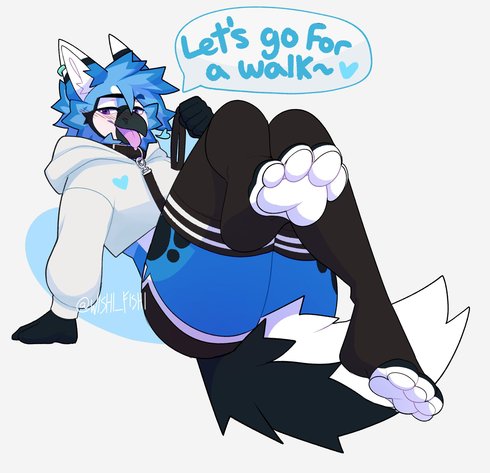 1boy, anthro, ass, bluetheberry, femboy, foot fetish, foot focus, furry, male, paw, thighhighs, wishi fishi