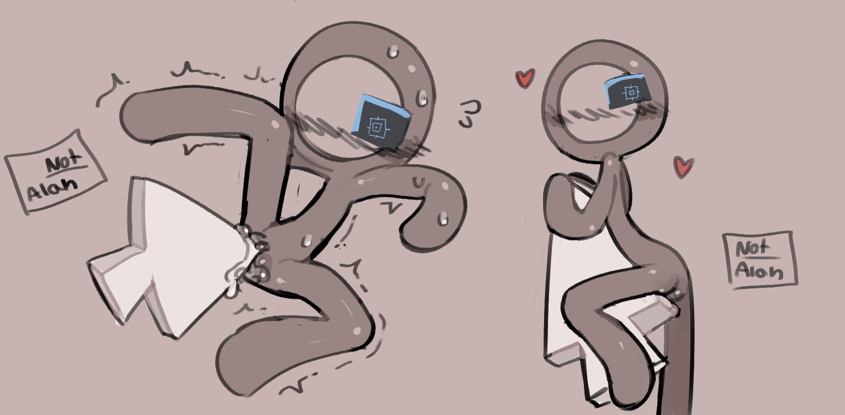 alan becker, animator vs animation, blush, clicking, cursor, female, grey skin, heart, motion lines, pussy, pussy juice, simple background, sixforfivepound, stickfigure, stickman, sweat, victim (animator vs animation)