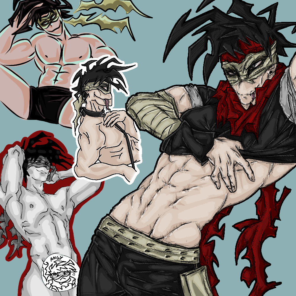 abs akaguro_chizome boku_no_hero_academia chizome_akaguro different_angle digital_drawing_(artwork) leash male male_only my_hero_academia soft stain_(my_hero_academia) tongue tongue_out torso