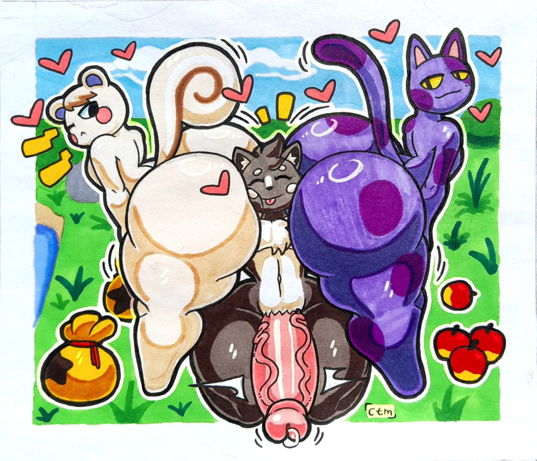 animal crossing, bob (animal crossing), cat boy, catboy, face in ass, feline, femboy, forest, furry, gay, hollow shine, male, marshal (animal crossing), mr.ctm, shiny ass, shiny skin, squirrel, tagme, tanuki