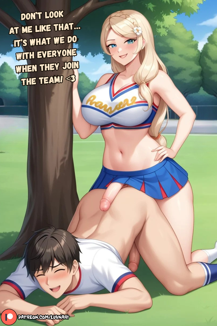 1boy 1boy1futa 1futa ai_generated anal anal_sex balls big_balls big_penis bottomless_futa bottomless_male cheerleader cheerleader_uniform clothed cute_male dialogue dickgirl english english_text fit fit_male fucked_silly futa_is_bigger futa_on_male futadom futadom_caption futanari horny_male huge_cock intersex looking_at_viewer luvnari male malesub nature nature_background no_panties no_panties_under_skirt no_pants pantless penis public public_nudity public_sex rough rough_sex sex son submissive_male voluptuous voluptuous_futa voluptuous_futanari