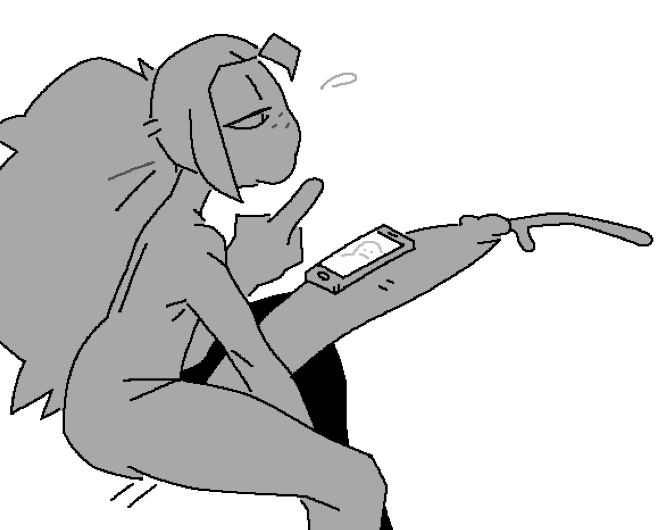1futa 2024 2d_(artwork) amphibian anthro boatboots ejaculation freckles frog futa_only futanari greyscale huge_cock intersex long_hair_female looking_at_phone megan_ziegler naked_futa naked_futanari penis phone precum sitting_down tied_hair