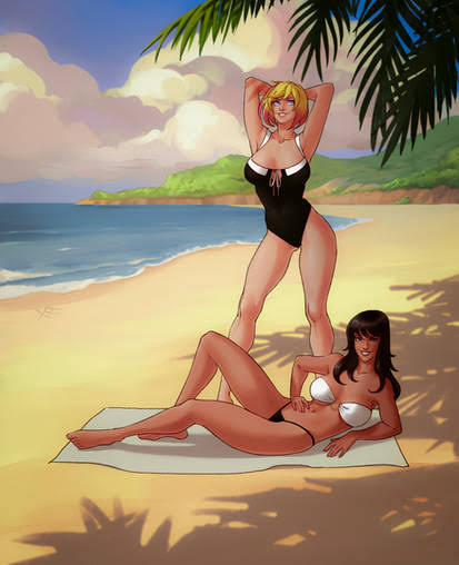 2girls, ass, avengers, big ass, big breasts, bikini, bra, breasts, female, female only, gwen poole, gwenpool, gwenpool (series), heroine, kamala khan, marvel, marvel comics, ms. marvel, ms. marvel (series), multiple females, multiple girls, muslim, nerd, one-piece swimsuit, pakistani female, swimsuit, swimwear, tagme, unknown artist