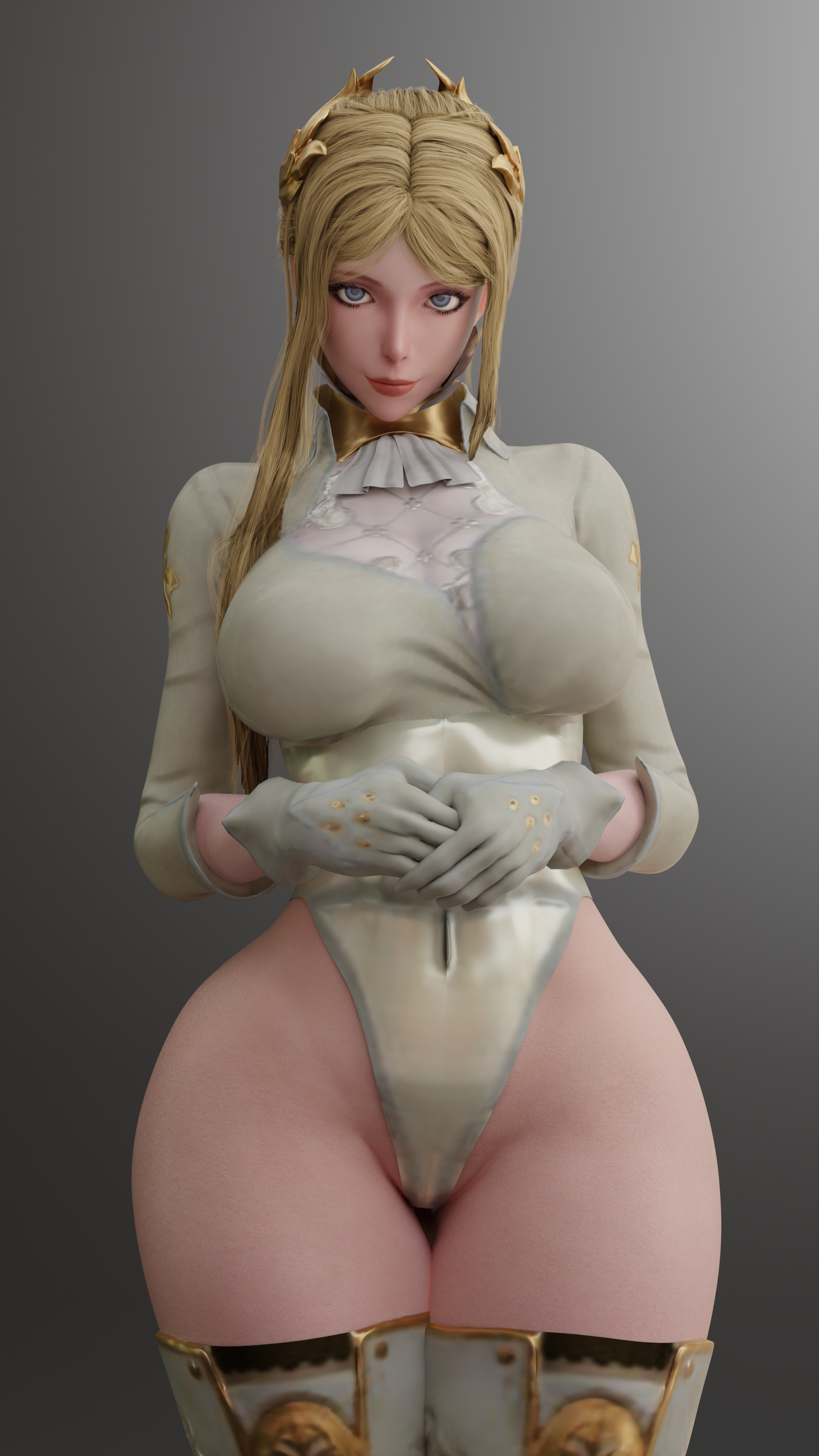 3d, blender, blonde hair, breasts, child bearing hips, cpt-flapjack, female, gloves, image, image set, keyd10iori, leotard, lieutenant flapjack, looking at viewer, medium breasts, milf, nier: automata, thick, thick hips, thick legs, thick thighs, thighhighs, thighs, voluptuous female, yorha commander