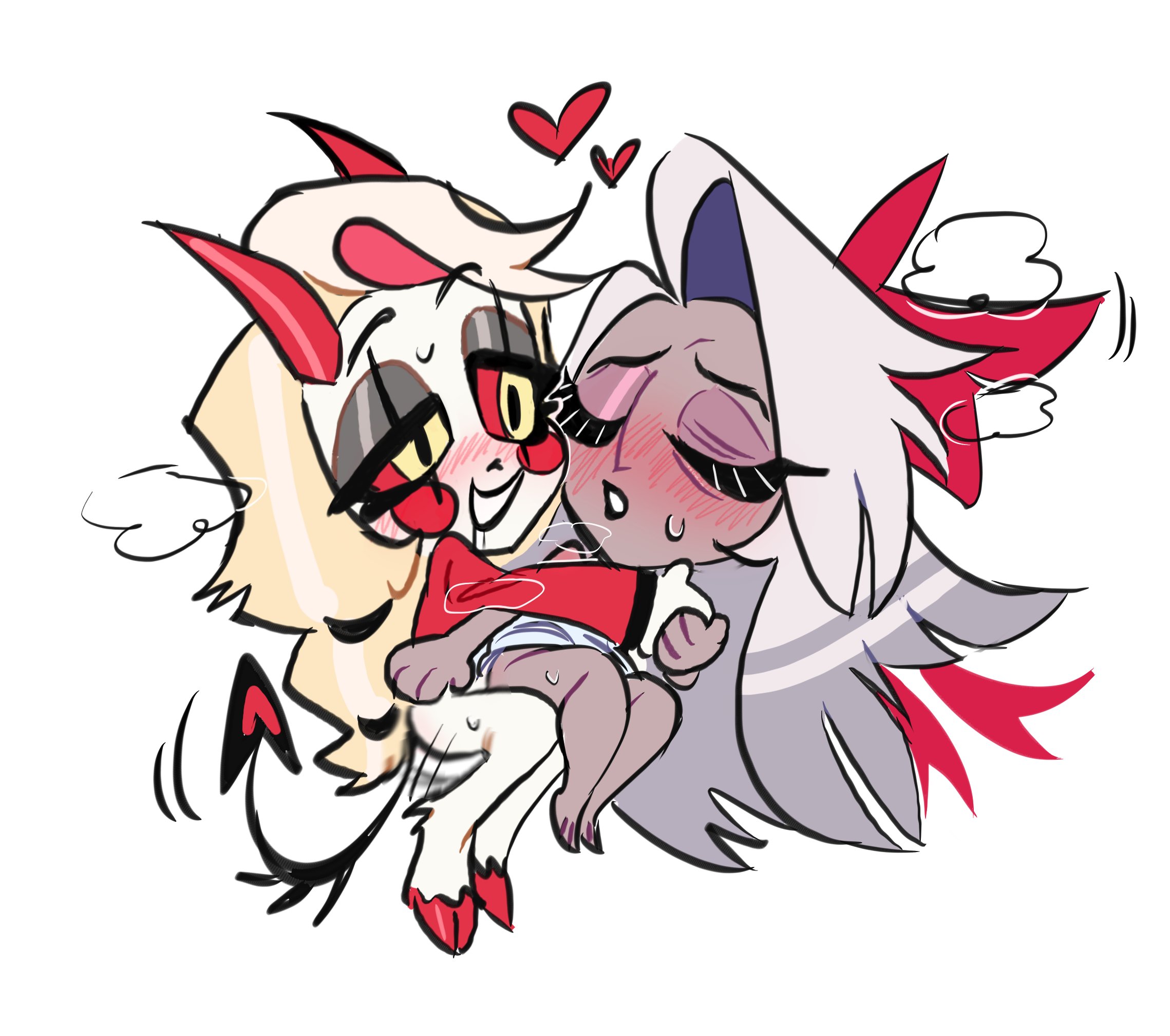 ahe gao, blush, charlie morningstar (hazbin hotel), chibi, cute, demon tail, female, futanari, hazbin hotel, hearts around head, implied futa, implied penetration, implied sex, intersex, romantic, sex, tail, vaggie (hazbin hotel), wholesome, wxwl00