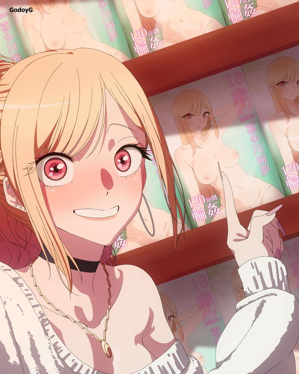 1girls, blonde hair, blush, felipe godoy, female, gyaru, kitagawa marin, nipples, nude, pink hair, sono bisque doll wa koi wo suru
