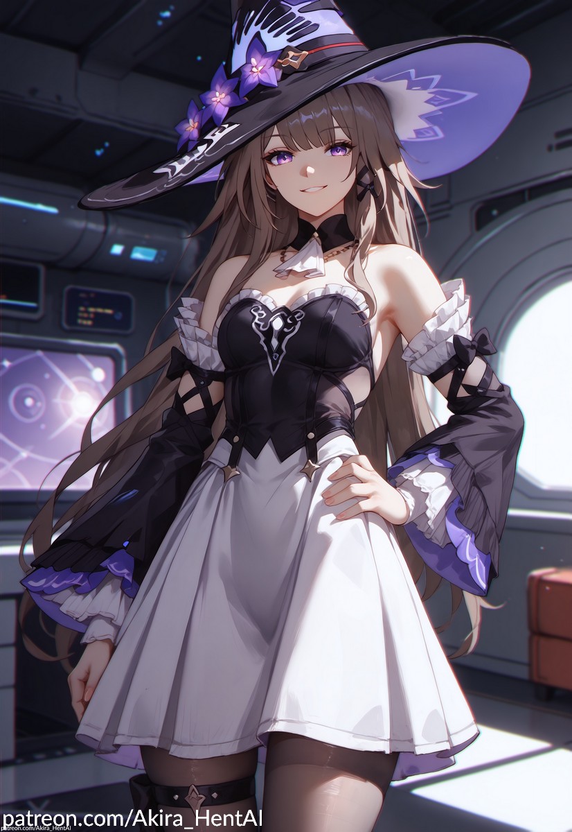 1girls ai_assisted ai_generated akira_hentai date gown hat honkai:_star_rail inviting inviting_to_fuck inviting_to_sex paizuri patreon patreon_reward purple_background the_herta_(honkai:_star_rail) witch