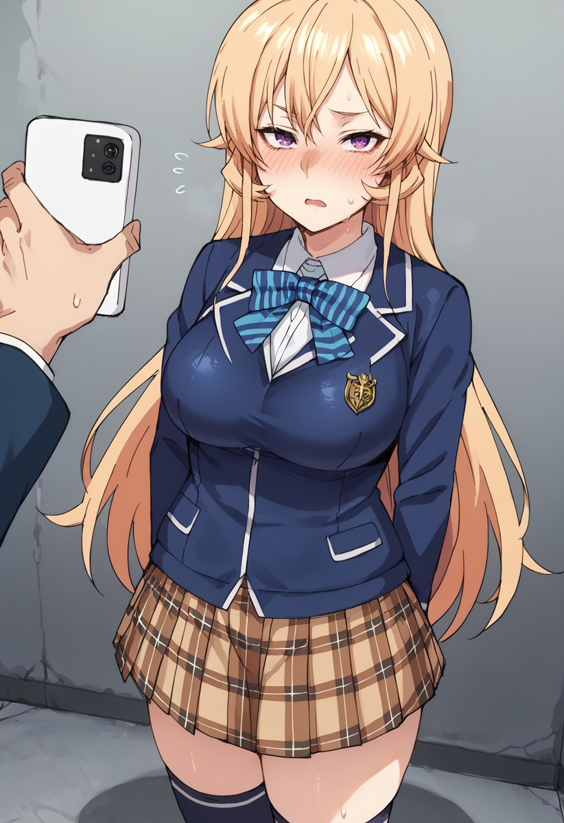 ai_generated blonde_hair female lilianaa male nakiri_erina ntr phone_screen purple_eyes shokugeki_no_souma