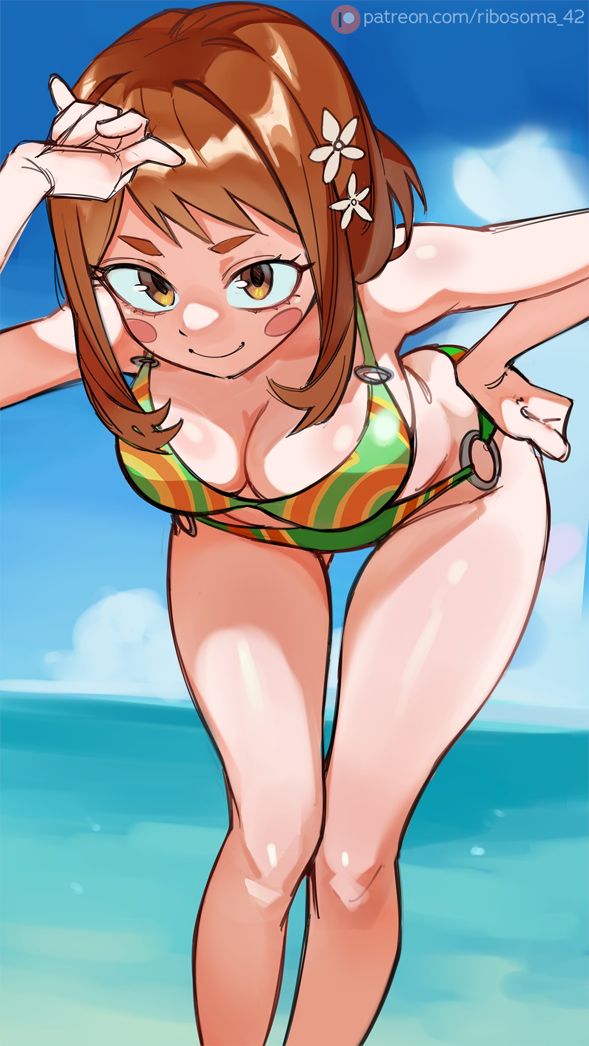 1girls beach bikini my_hero_academia ochako_uraraka ribosoma_42 tagme