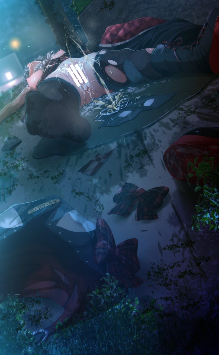1girls, after rape, after sex, bar censor, breasts, breasts out, broken rape victim, censored, censored pussy, clothing, cum, cum in pussy, cum inside, female, female only, fumihiko (pixiv2658856), hololive, hololive japan, holox, outside, peeing, pussy, pussy juice, rape, sakamata chloe, socks, solo, tongue, tongue out, torn clothes, virtual youtuber