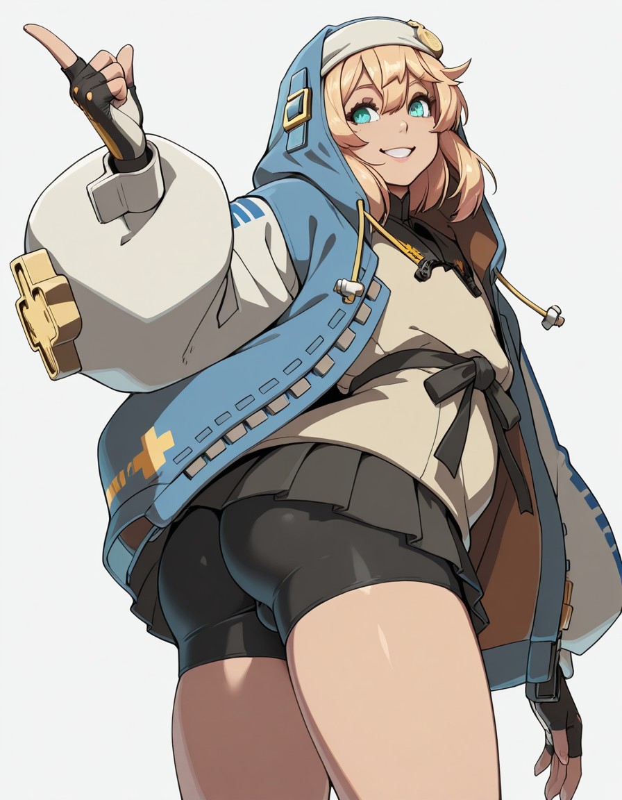 ai_generated ass blonde_hair boy bridget bulge bulge_through_clothing butt crossdressing cute dick dickgirl femboy fguilty_gear fighting guilty_gear_strive intersex kawaii penis shorts smile tight_clothing video_games