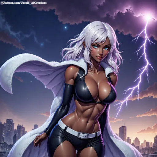 1girls ai_generated breasts cleavage female marvel marvel_comics ororo_munroe outdoors seductive solo standing storm_(x-men) white_hair x-men