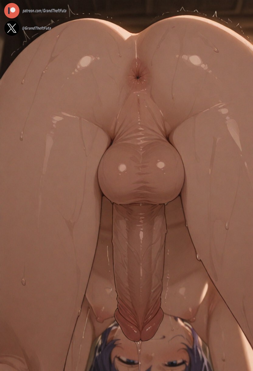 1futa, ai generated, anus, ass, balls, big penis, blue eyes, blue hair, blush, breasts, cock, cock-tail, dickgirl, erection, futa only, futa sans pussy, futanari, huge cock, indoors, intersex, light skin, light-skinned futa, long hair, looking at viewer, low-angle view, mushoku tensei, mushoku tensei: isekai ittara honki dasu, naked, nipples, penis, pov, precum, rear view, roxy migurdia, roxygtf, small breasts, solo, sweat, sweating, sweaty body, taker pov