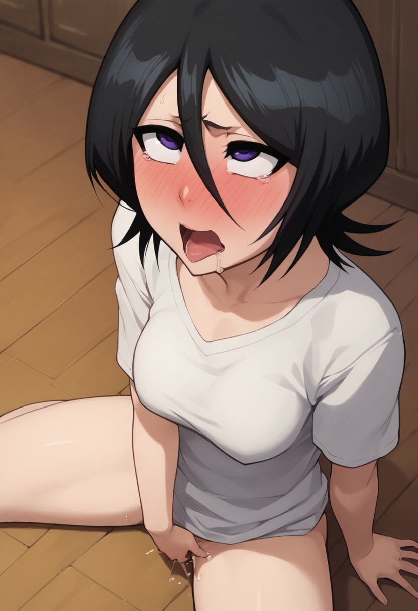 1girls ai_generated begging bleach blush clothed fingering fingering_self fingering_under_clothes horny kuchiki_rukia kuchiki_rukia masturbation needy solo