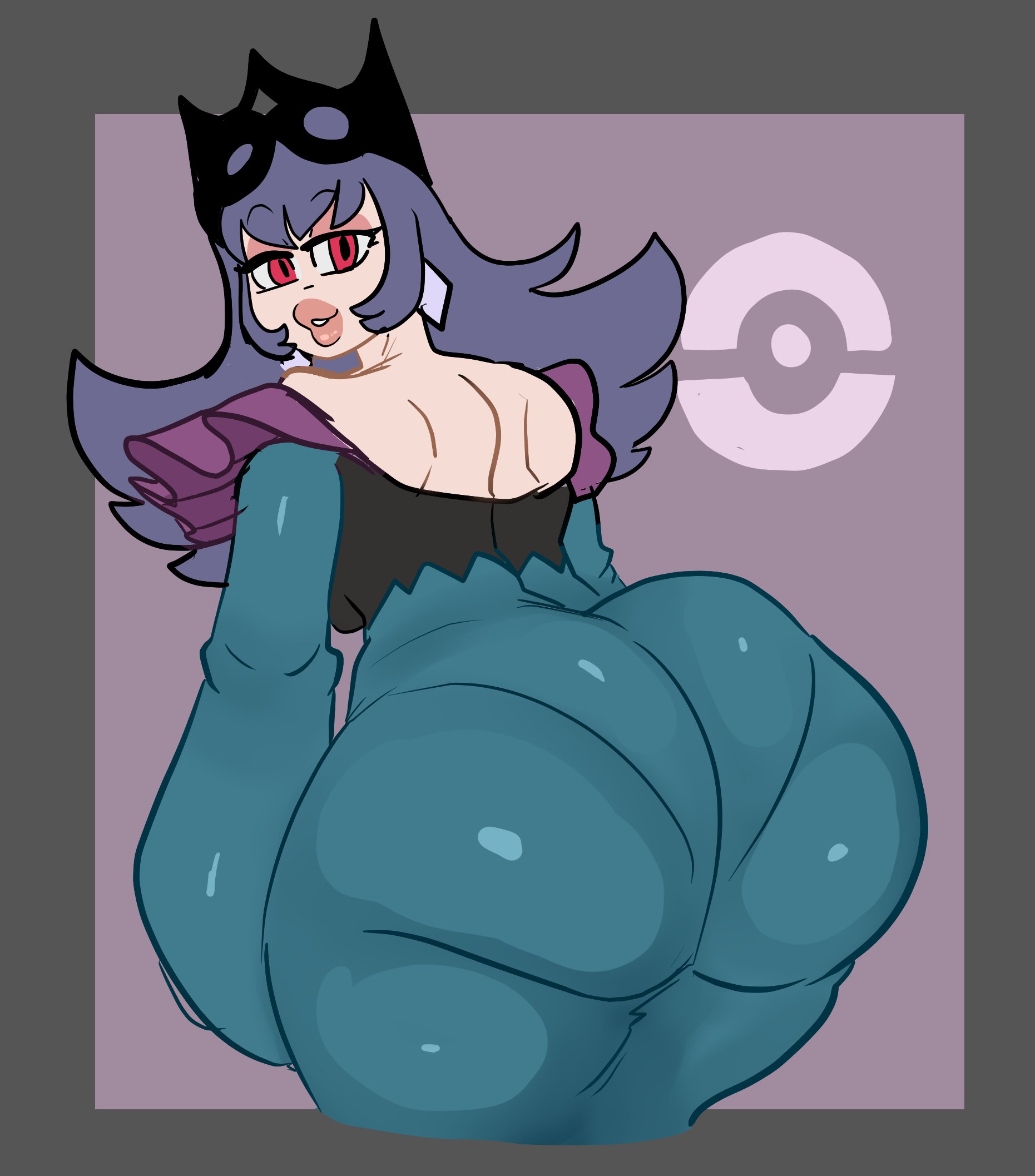 1girls, ass, ass in dress, bellelba, big ass, bubble butt, child bearing hips, dress, dress between buttocks, female, female only, gym leader, huge ass, lemonadepikachu, light skin, light-skinned female, lips, looking at viewer, pale skin, pale-skinned female, pokemon, pokemon bw, purple hair, red eyes, sabrina (pokemon bw2), sabrina (pokemon), solo, wide hips