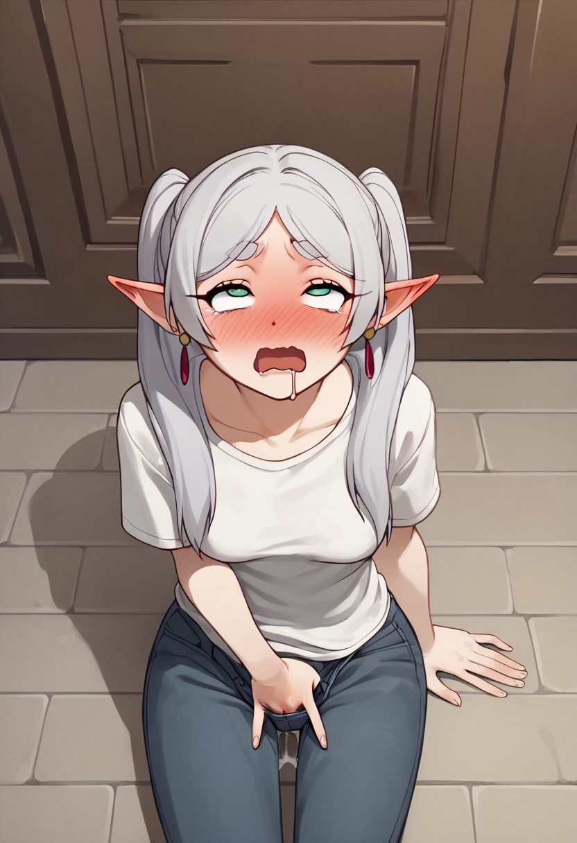 ai_generated begging blush clothed drooling embarrassed fingering fingering_under_clothes frieren frieren_beyond_journey's_end masturbation solo