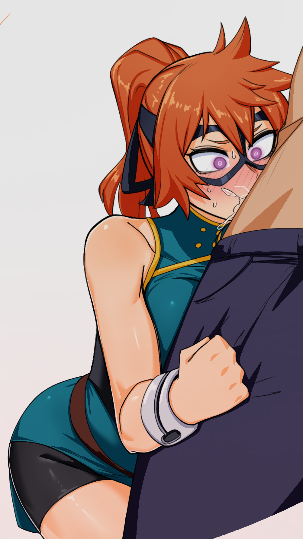 1boy 1girls ass big_ass big_breasts blush breasts cum cum_in_mouth female hero_outfit_(mha) heroine hypnosis itsuka_kendou male mind_control my_hero_academia oral oral_sex orange_hair rape ryuugu sweat thick_thighs