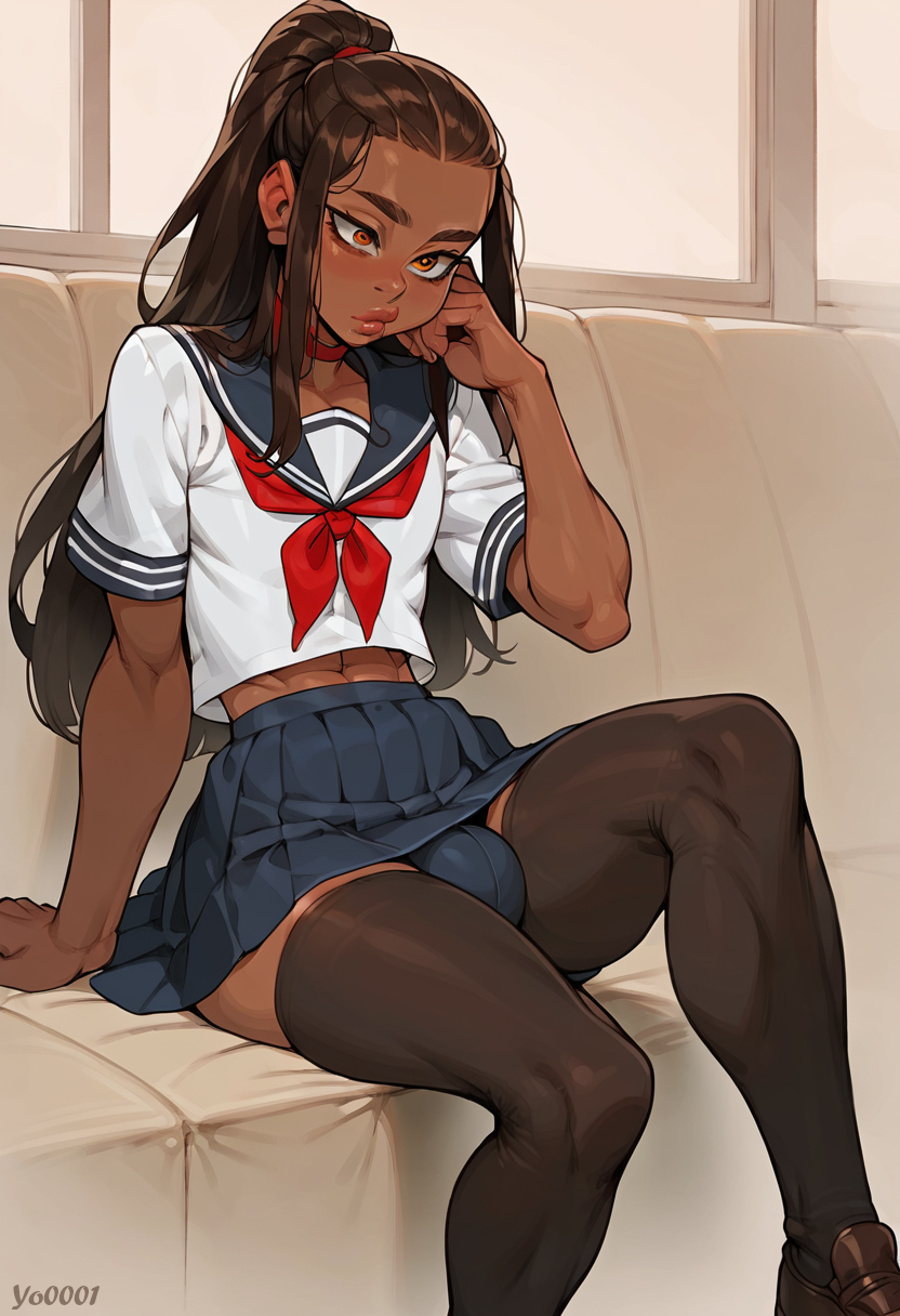 1boy ai_generated amber(yo0001) bulge bulge_through_clothing femboy girly male_only original_character otoko_no_ko school_uniform trap yo0001