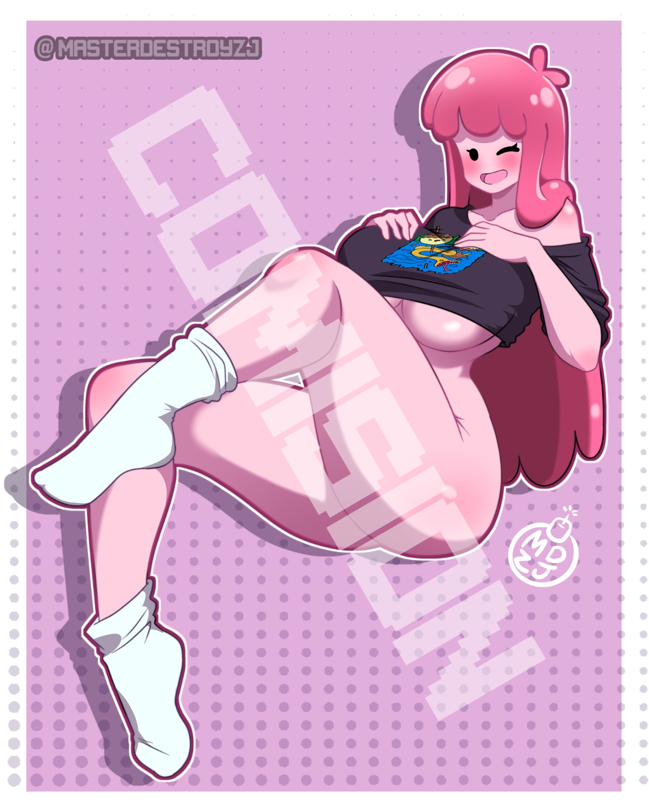adventure time, ass, big ass, big breasts, big butt, big titties, breasts, clothing, commission, curvaceous, curvaceous female, curvaceous figure, curvy, curvy figure, curvy hips, female, female only, looking at viewer, masterdestroyzj, pink body, pink hair, princess bubblegum, watermark