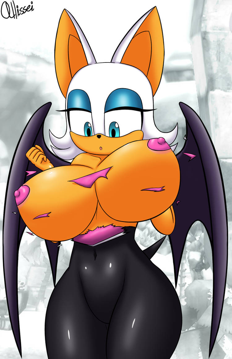 allissei bat big_breasts bodysuit furry_female mobian ripping_clothing rouge_the_bat sonic_the_hedgehog_(series) surprised topless yiff