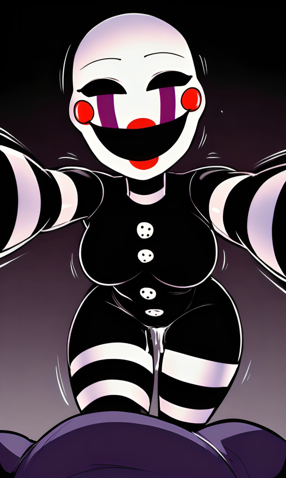 after_sex ai_generated animatronic animatronic_female black_skin breasts buttons choker cum cum_in_pussy cum_inside five_nights_at_freddy's five_nights_at_freddy's_2 holding_viewer leaking_cum looking_at_viewer marionette_(fnaf) motion_lines no_pupils pixai puppet_(fnaf) robot_girl simple_background slim_waist striped_arms striped_legs white_choker