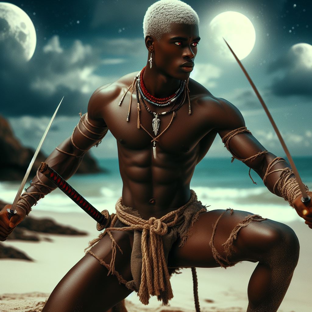 african_adventures african_male ai_generated brown-skinned_male brown_body brown_skin slave tagme warrior