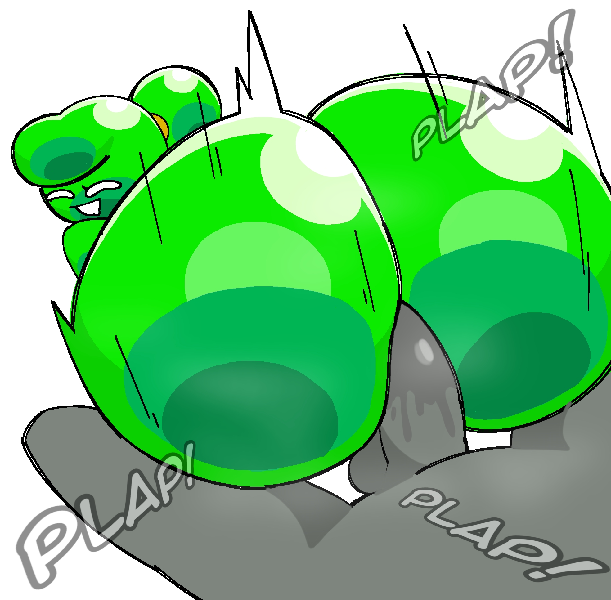 1girls, 2d, anal, anal sex, ass, ass focus, ellie (mrpotato123), fat ass, fat butt, female, female focus, glistening, glistening butt, green body, green slime, large ass, male, mrpotato123 , penis, penis in anus, penis in ass, plap, riding penis, sex, simple background, slime, slime girl, tagme, tied hair